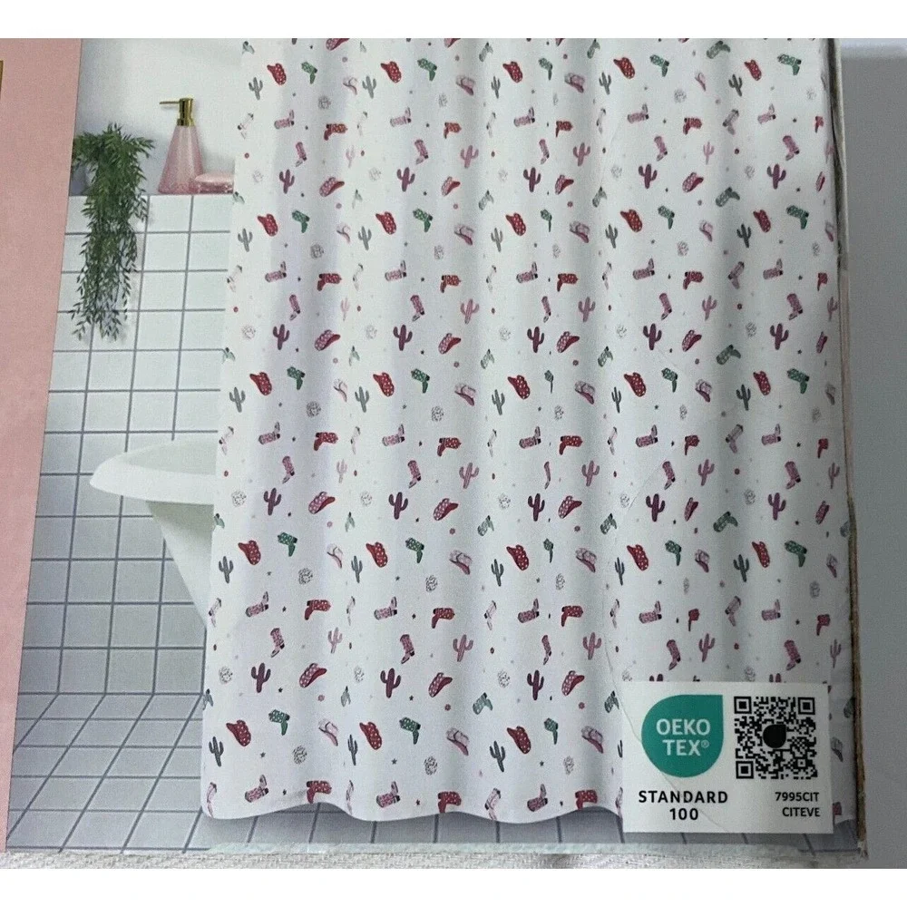 Cupcakes And Cashmere Christmas Shower Curtain Pink Preppy Western Boot Cowgirl